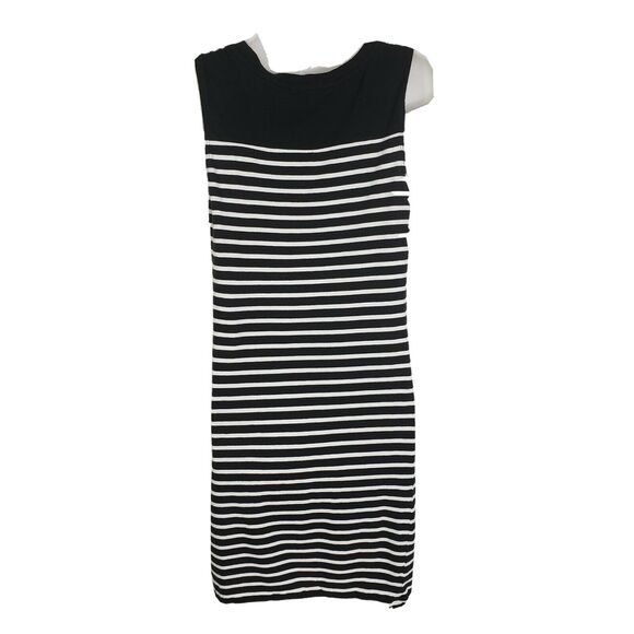Banana Republic Womens Mini Dress Small Sleeveless Black White Striped V Neck - Picture 2 of 8